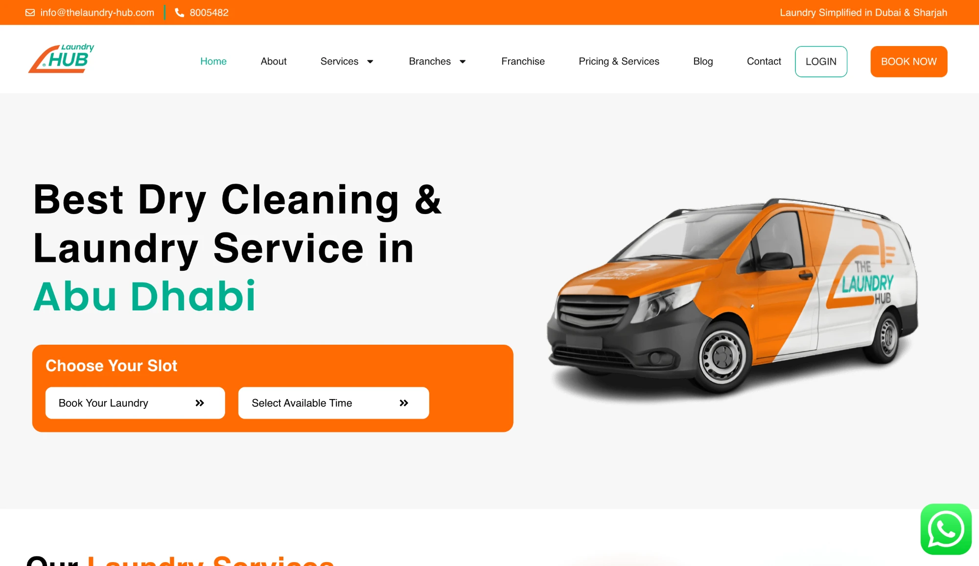 Laundry Hub homepage, with the booking slot picker