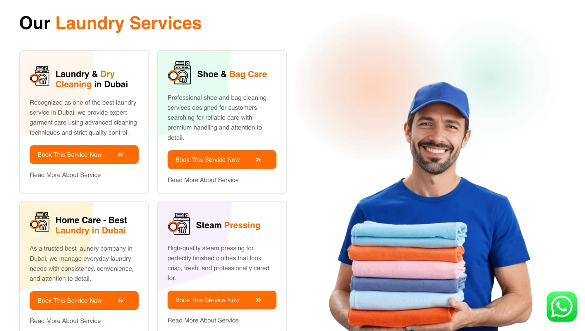 Laundry Hub services grid, each with its own booking action